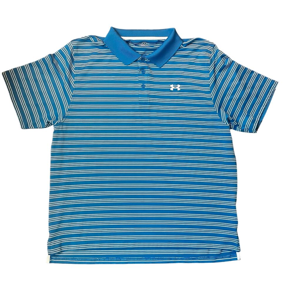 Under Armour Men’s XL Blue & White Striped Heatgear Polo Shirt